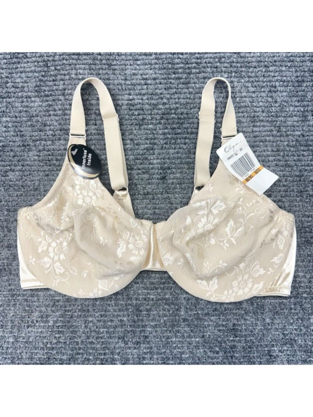 Vintage Olga Bra 36DD Signature Support Full Figure Underwire Beige Floral NEW